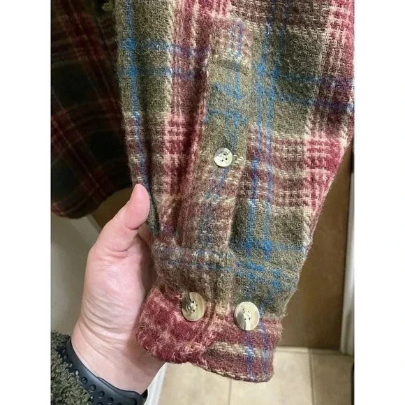 Vintage Oantana Olive Maroon Plaid Wool Blend Shacket Button-up Jacket Size L - Picture 7 of 11